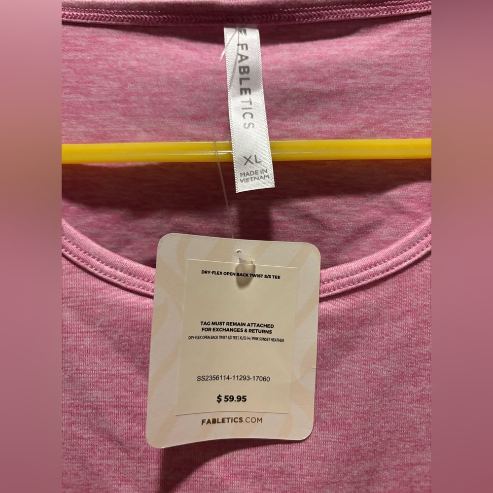 NWT Fabletics Dry-Flex Open Back Twist Short Sleeve Tee in Pink Sunset Heather - Picture 6 of 11